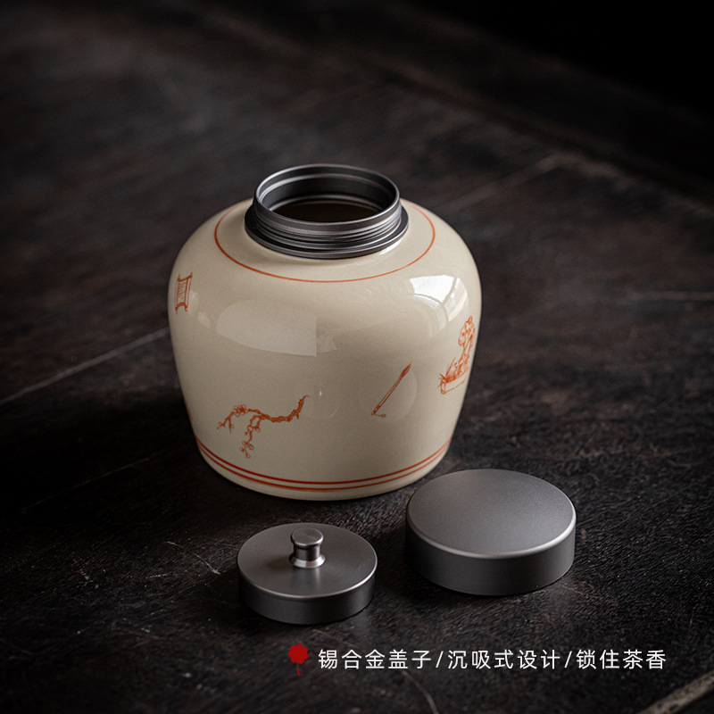 Thùng trà có nắp thiếc tráng men màu xám thực vật Thùng Trà đen bằng gốm lớn kiểu Nhật