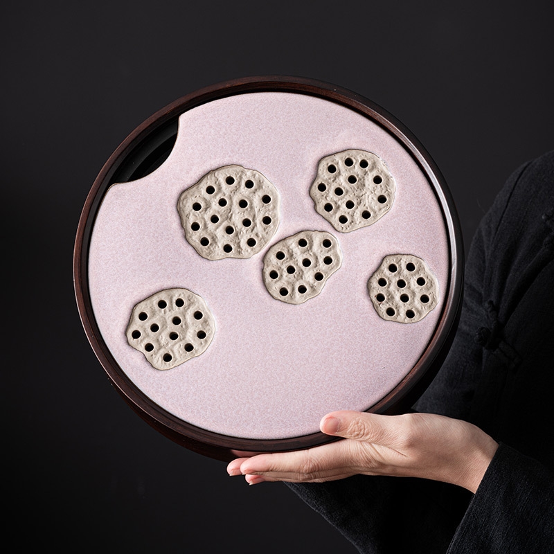 Khay trà hình tròn lò nung Khay trà bàn pha khô Kung Fu loại nhỏ phòng khách gia dụng khay trà Bộ đồ trà gốm sứ khay để ráo nước