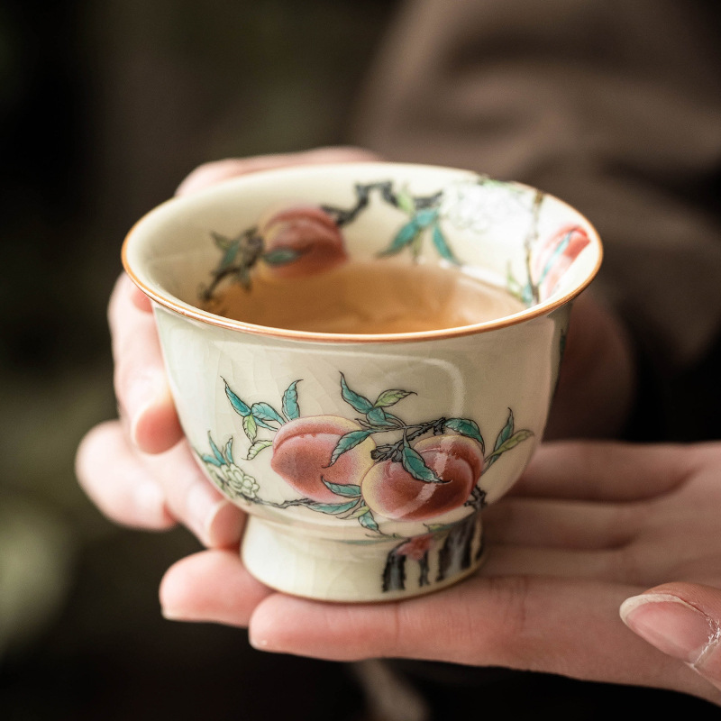 Cốc cổ chân cao chân cao chín đào Ru Kiln cốc trà gốm sứ gia dụng cốc chủ cao cấp cốc uống trà kiểu Trung Quốc