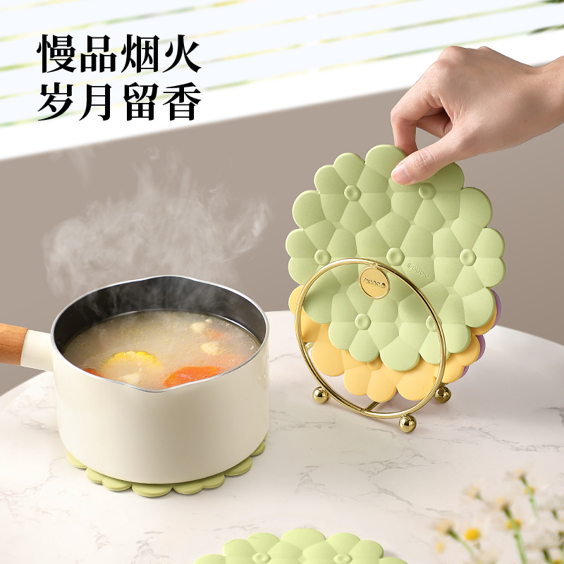 Lót cách nhiệt, khay đựng đĩa silicon gia dụng chống bỏng, lót nồi cát, lót bát đĩa, lót cốc dày chịu nhiệt độ cao, Bắc Âu