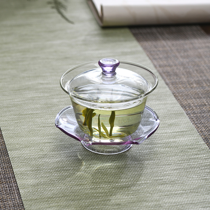 Bát có nắp màu mới, dụng cụ pha trà thủy tinh borosilicat cao, cốc pha trà, cốc tam tài thủy tinh chịu nhiệt độ cao