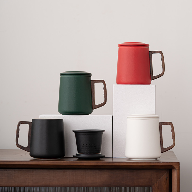 Cốc văn phòng gốm thô Harcheon tay cầm bằng gỗ có nắp tách trà nước uống dung tích lớn Cốc pha trà cốc quà tặng Trà doanh nhân