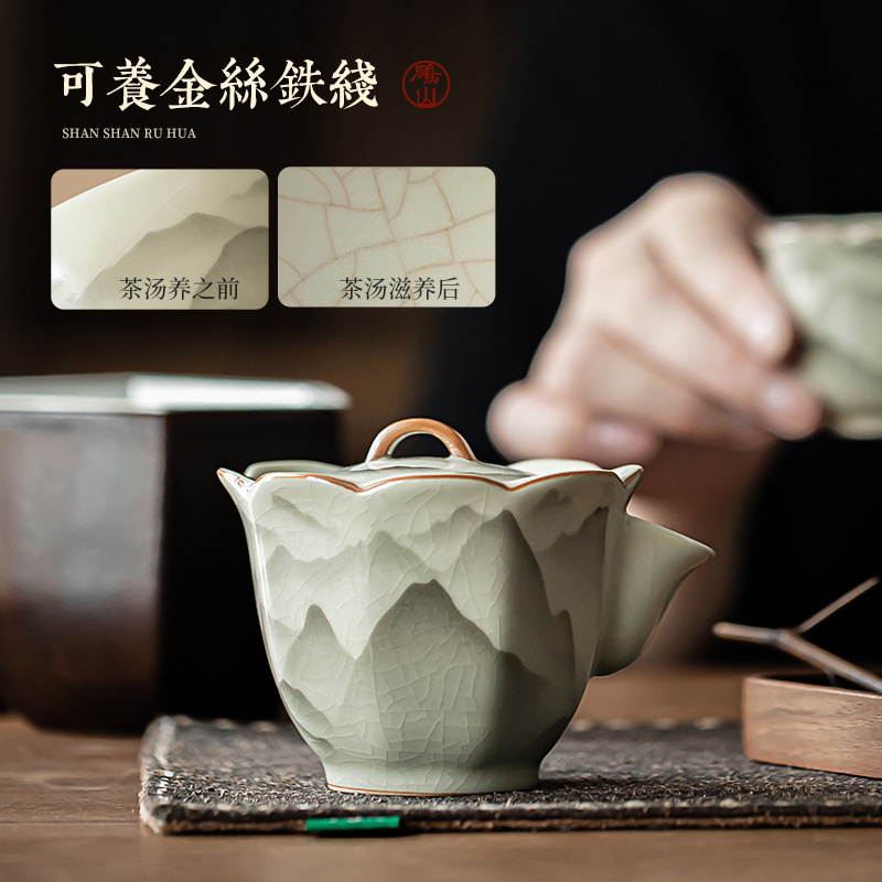 Ấm cầm tay kiểu Trung Quốc, ấm trà gốm sứ Ru Kiln, ấm trà Kung Fu, ấm đơn thủ công gia dụng có thể nuôi