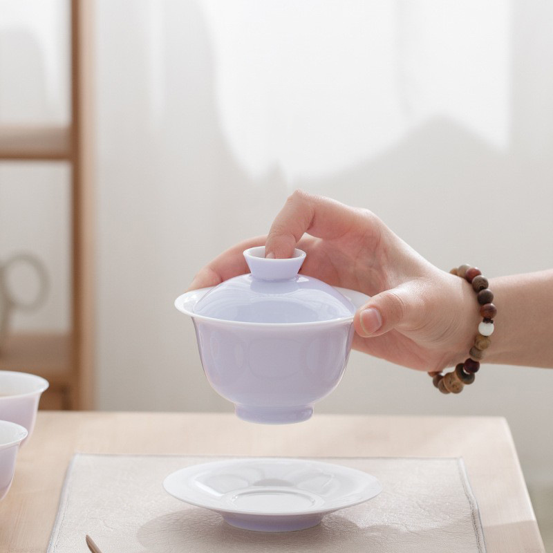 Bát có nắp Mushan nữ màu tím gốm sứ đơn bát trà lốp mỏng cao cấp không nóng bát có nắp ba tài năng xưởng bán buôn