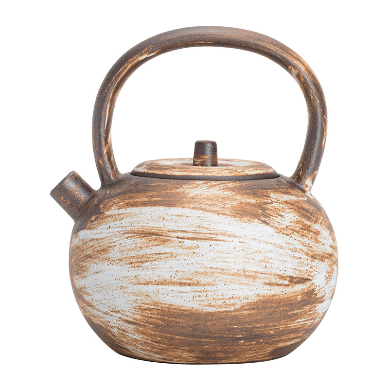 Ấm trà cầm dầm tròn cổ điển gốm thô thủ công ấm trà pha hồng đơn giản kiểu Nhật ấm trà dụng cụ trà Kungfu gia dụng ấm đơn