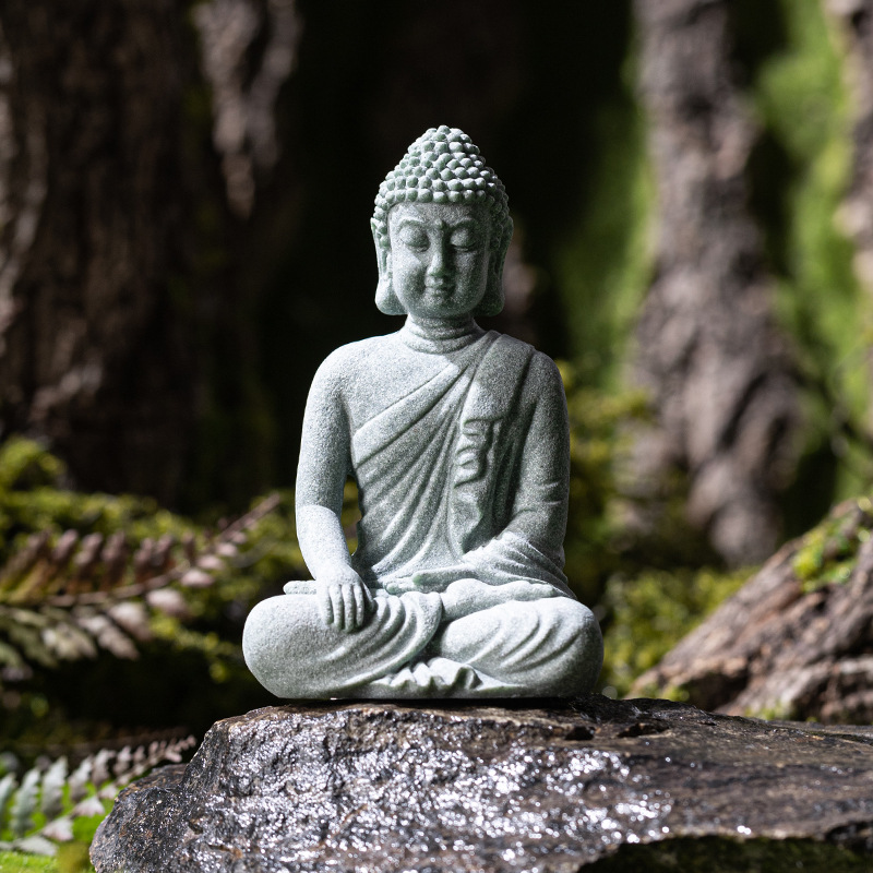 Đồ trang trí nhỏ của tượng Phật ngồi năm vị Phật bằng đá xanh