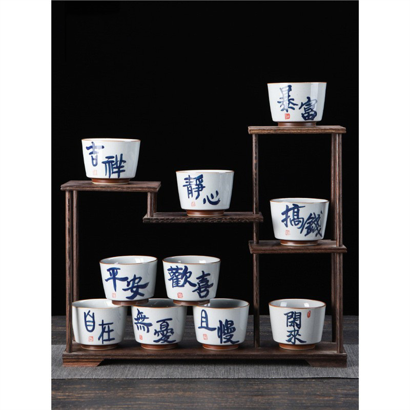 Cốc chủ nhân vẽ tay tinh khiết cốc đơn màu xám thực vật gia dụng cốc trà chuyên dụng cá nhân kiểu Trung Quốc cốc trà gốm sứ bộ trà Kung Fu