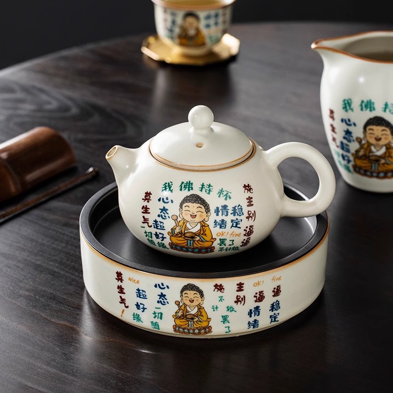 Lò gốm sứ Ru Phật tôi cầm cốc Bộ ấm trà Xi Shi Bộ ấm trà gia dụng cao cấp một ấm sáu cốc Bộ trà Kung Fu