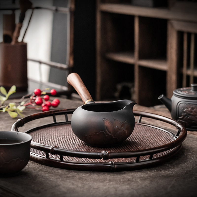 Dao nhảy thủ công bằng Gốm Tím Daantang, cốc tay cầm bên, dụng cụ chia trà cao cấp, bộ trà Kung Fu, cốc công bằng gốm Biển Trà