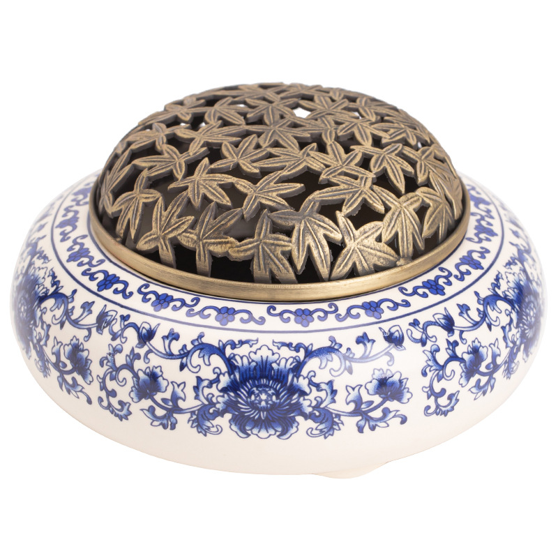 Lư hương sứ trắng trắng xanh phong cách quốc gia lư hương gốm sứ thiền chỉ lư hương văn phòng bàn trà phụ kiện trà đạo đồ trang trí