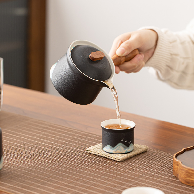 Bộ ấm trà quốc gia phong cách thủy triều vẽ tay Bộ ấm trà tay cầm bên gia dụng đơn giản trọn Bộ hộp quà Bộ ấm trà Kung Fu