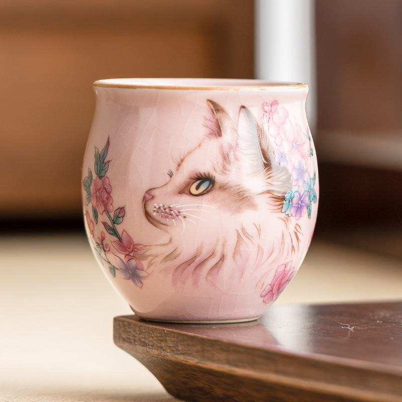 Cốc chủ nhân của lò Jisu Ru hoa mèo Totodan, tách trà gốm sứ có thể mở được, tách trà chuyên dụng cá nhân, bộ trà chén trà