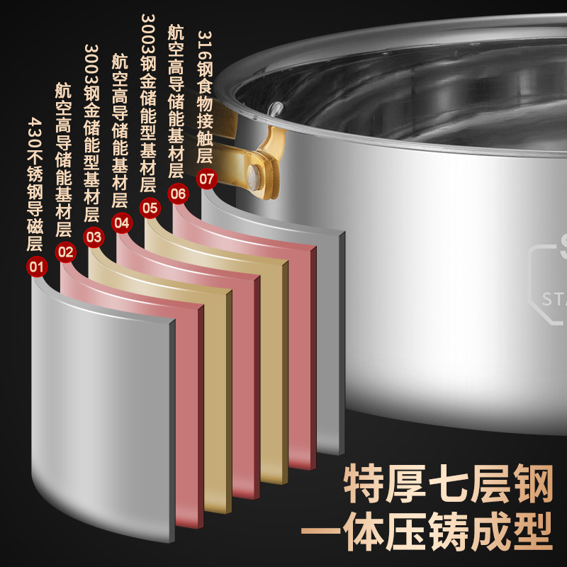 Nồi hấp canh trong góc vuông thép ba lớp dày đặc bằng thép không gỉ Lezhai316L nồi lẩu điện từ hầm hấp công suất lớn thương mại