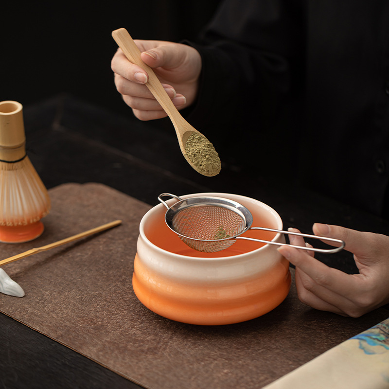 Bộ tám món Matcha gốm sứ có độ dốc có ren, trà đạo đặt hàng kiểu Nhật, bát matcha lớn, bình trà, màn lọc Baibenli