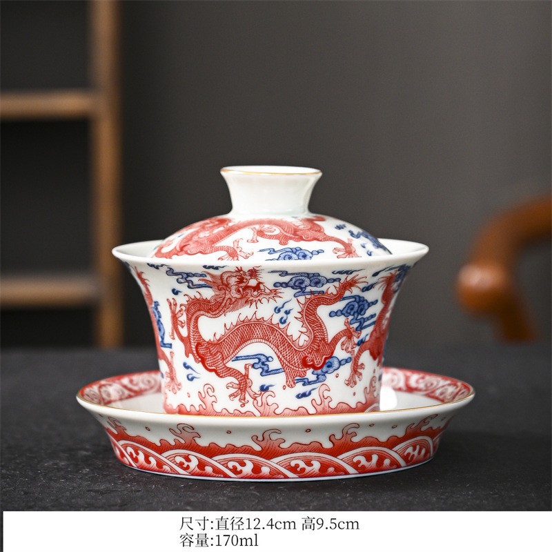 Bát có nắp tam tài, cốc trà gốm sứ, đồ cưới, bát trà, đồ cưới kiểu Trung Quốc, bộ trà Kung Fu, quà lưu niệm