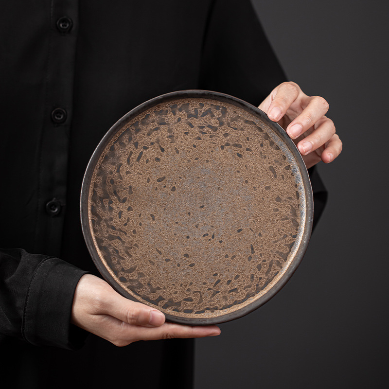 Khay trà tròn mạ vàng thủ công kiểu Nhật, khay gốm, Khay đựng ấm, khay đựng đồ, khay đựng trà Kung Fu, khay trà bàn trà cỡ nhỏ