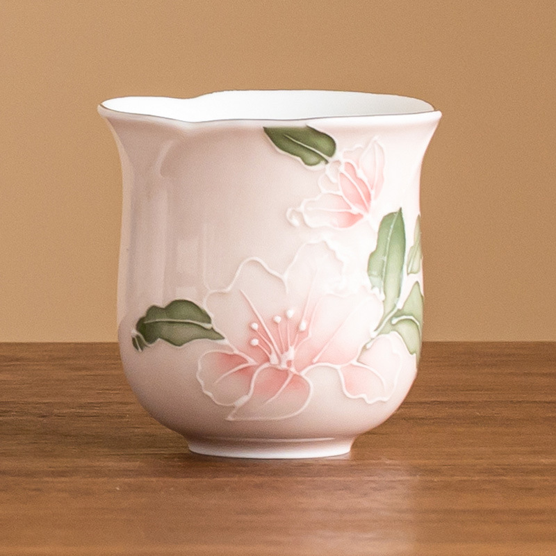Cốc trà gốm hoa huệ hồng chạm khắc vẽ tay cốc chủ nhân cốc trà chuyên dụng cá nhân cốc trà cốc trà cao cấp retro