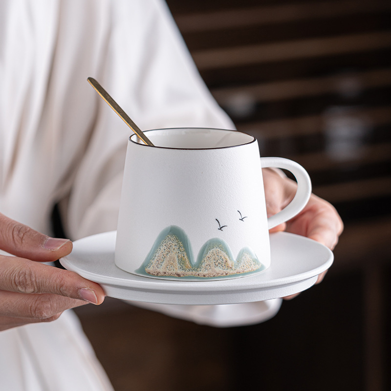 Cốc cà phê có thìa gốm cốc mug cốc uống nước ăn sáng cốc pha trà văn phòng nam nữ