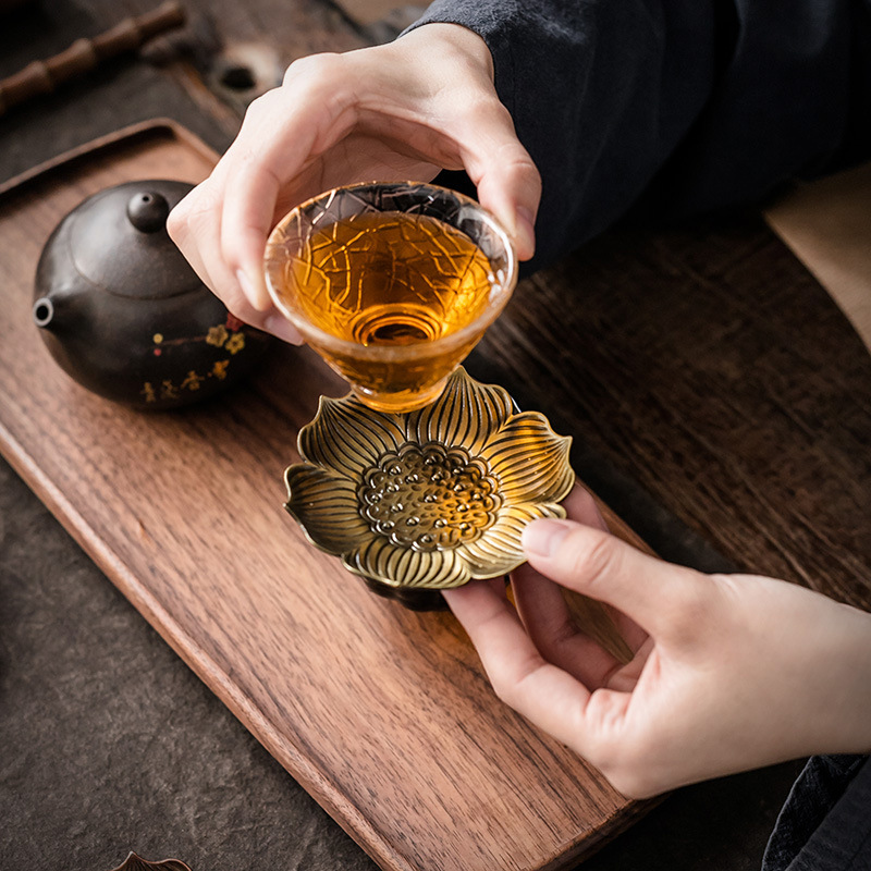 Đế cốc kiểu Nhật, đế cốc hợp kim, đế cách nhiệt hình tròn sáng tạo, đế cốc giả đồng, đế trà Kung Fu cổ điển, trà đạo