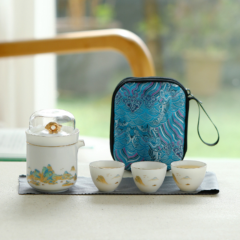 Bộ ấm trà du lịch cốc uống trà tiện lợi, một ấm ba cốc, thiết bị uống trà ngoài trời