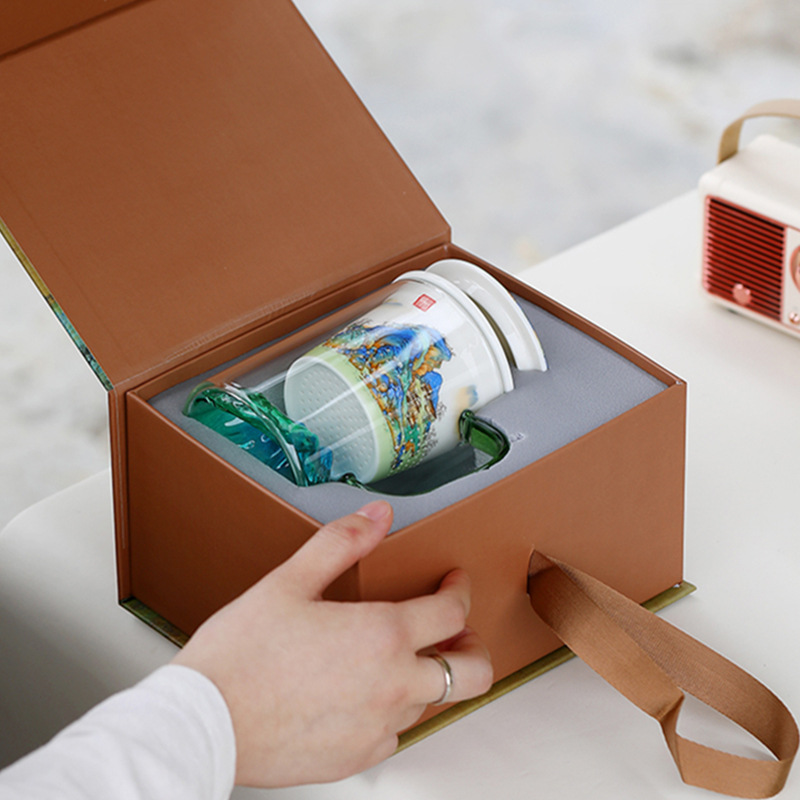 Cốc văn phòng kính Qianli Jiangshan cốc nước cá nhân gia dụng cốc tách nước trà cốc văn phòng cốc lọc dung tích lớn