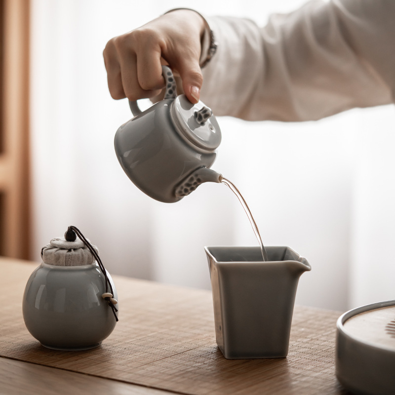 Bộ ấm trà tráng men màu xám đá kiểu Nhật Bộ ấm trà cốc trà gia dụng đơn giản Bộ trà Kung Fu Bộ nhỏ pha khô