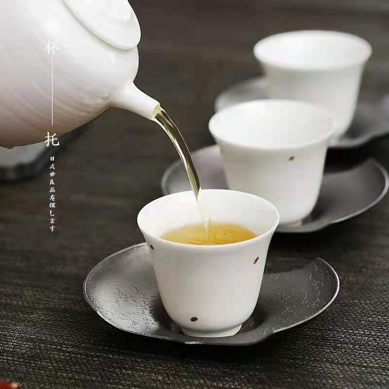 Lót cốc thiếc nguyên chất Lót cốc trà kiểu bạc có vân tay búa kiểu Nhật Phụ kiện trà đạo Kung Fu pha khô