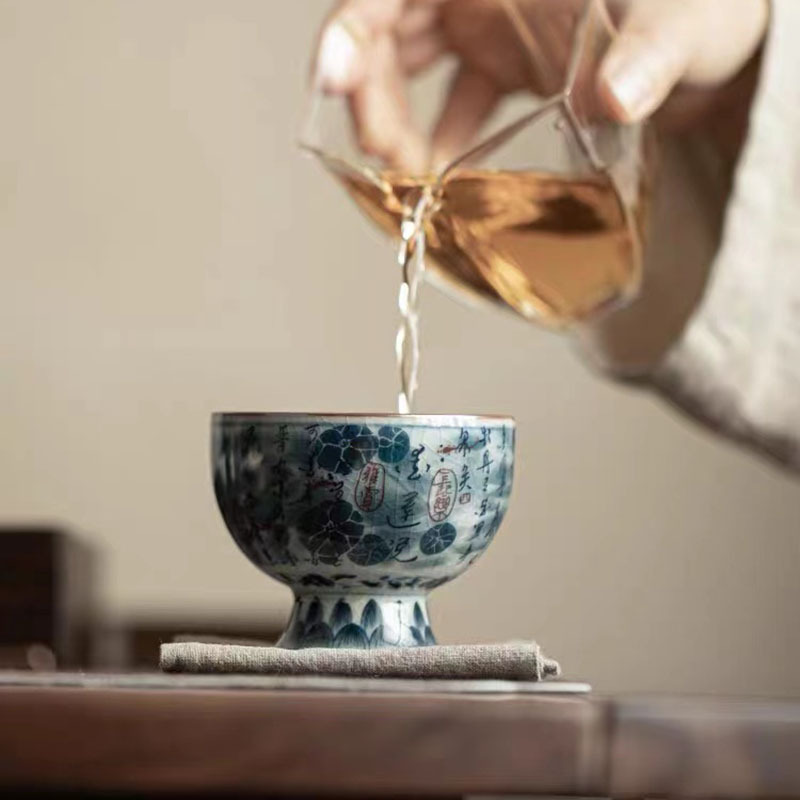 Fanshantang đất sét cũ mở mảnh màu xanh và trắng chủ nhân cốc tranh phong cảnh đơn gốm sứ cốc trà giả cổ Kung Fu