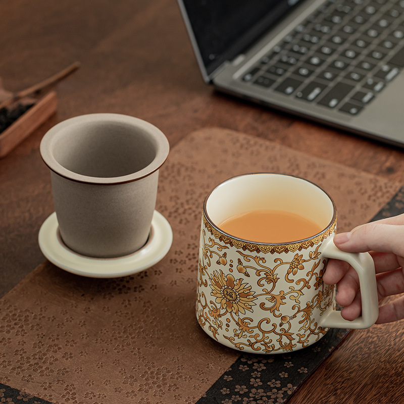 Cốc văn phòng Ruyao Kim Hoa Youfu Cốc gốm sứ gia dụng Cốc pha trà Cốc tách trà cá nhân văn phòng