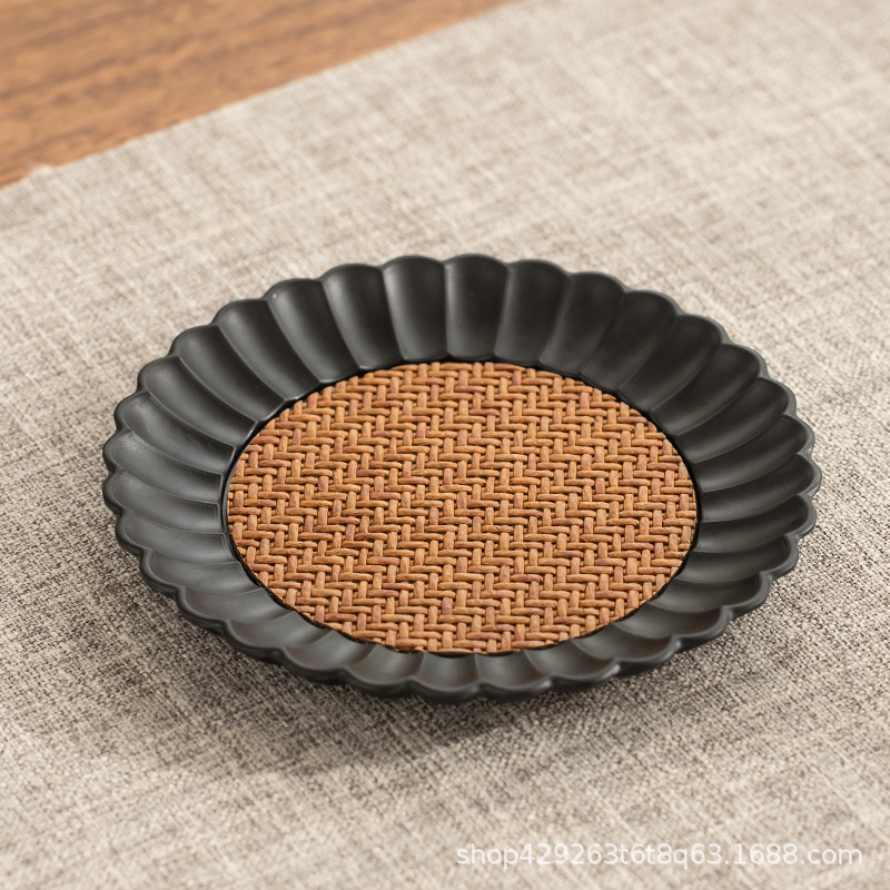 Ấm trà đan mây, lót ấm pha trà, lót cốc cỡ lớn, phụ kiện bộ trà kungfu gia dụng đơn giản, hợp kim