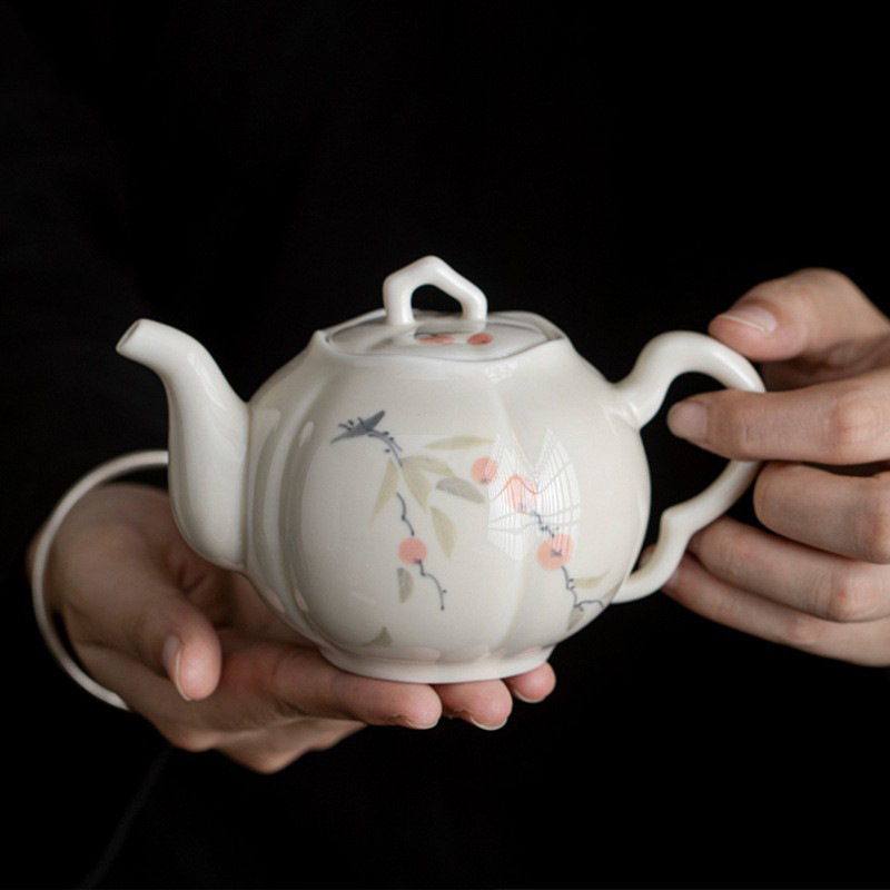 Ấm trà vẽ tay, hồng tráng men màu, ấm bí ngô Ruyi, ấm đơn cổ, dụng cụ pha trà gốm sứ gia dụng