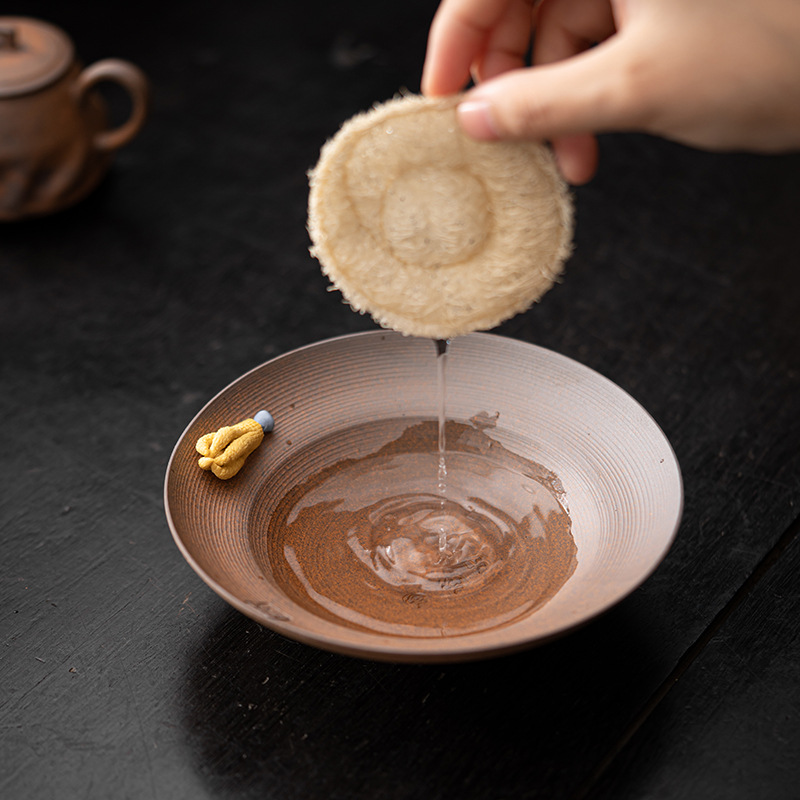 Ấm đất sét đá nhào bằng tay, khay xốp khô chứa nước hình tròn bằng gốm thô kiểu Nhật, khay đựng ấm, dụng cụ trà Kung Fu, khay đựng trái cây trà đạo