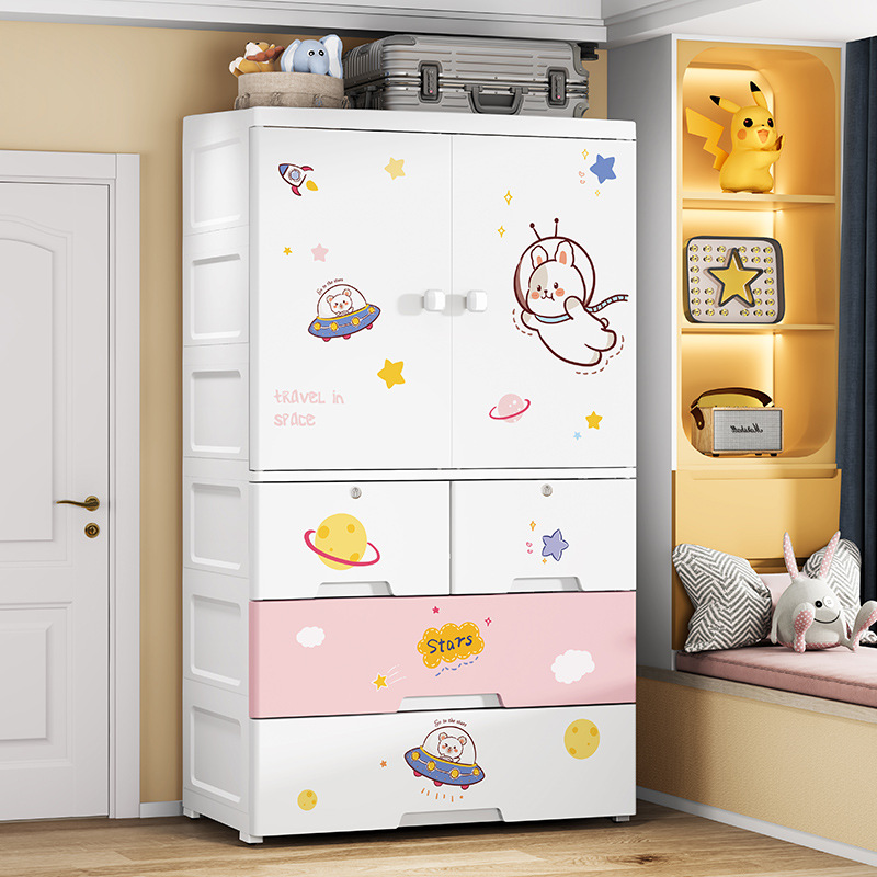 Tủ đựng đồ bằng nhựa rộng 80cm Super Peng, tủ quần áo trẻ em có cửa lắp ráp, tủ đựng đồ cho bé hoạt hình, tủ quần áo trẻ em
