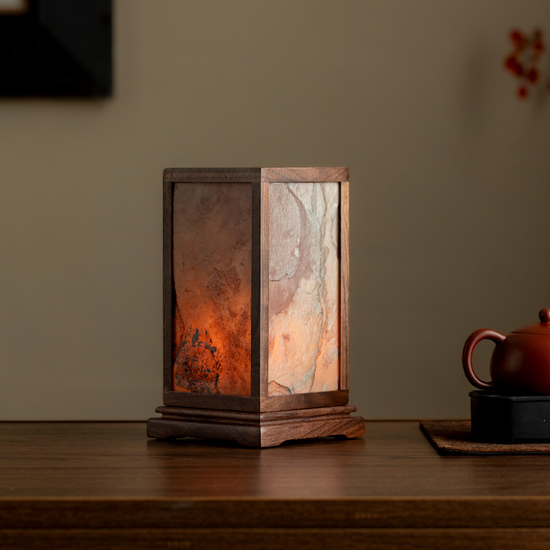 Đèn bàn đá vuông phong cách thiền mới sáng tạo phòng trà ánh sáng xung quanh hàng rào cổ