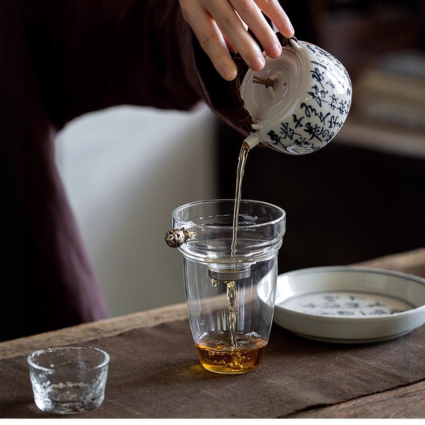 Bộ lọc trà rò rỉ trà thủy tinh chịu nhiệt kiểu Nhật Bộ trà Kung Fu trong suốt Phụ kiện lưới lọc trà inox