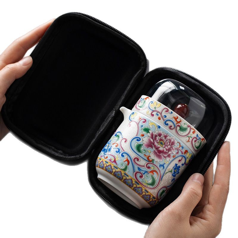 Bộ trà du lịch gốm sứ tráng men Bộ trà ngoài trời uống một người xách tay cốc khách nhanh một bình hai cốc pha trà