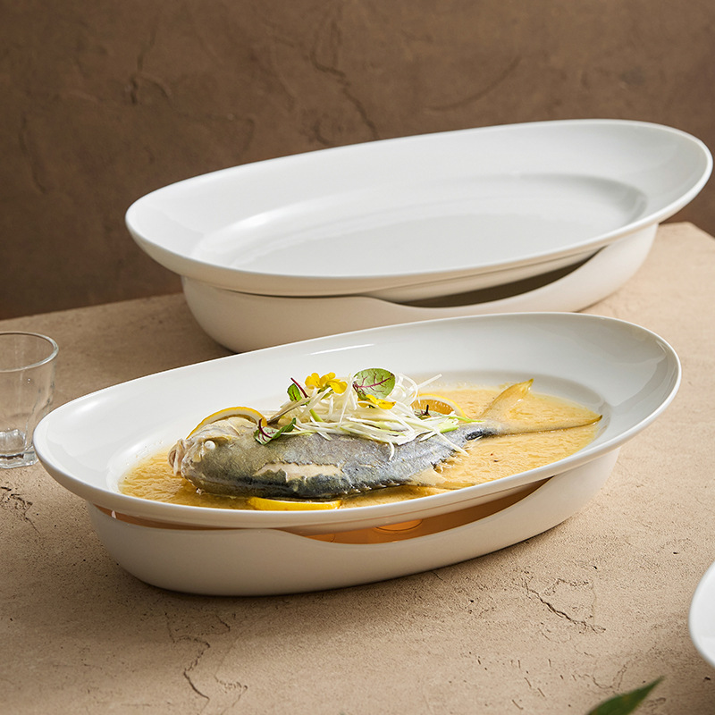 Đĩa cá hấp cách nhiệt sưởi nến, bộ đồ ăn khách sạn, bếp riêng, đĩa gốm sứ đặc biệt cho nhà hàng, đĩa rau thương mại