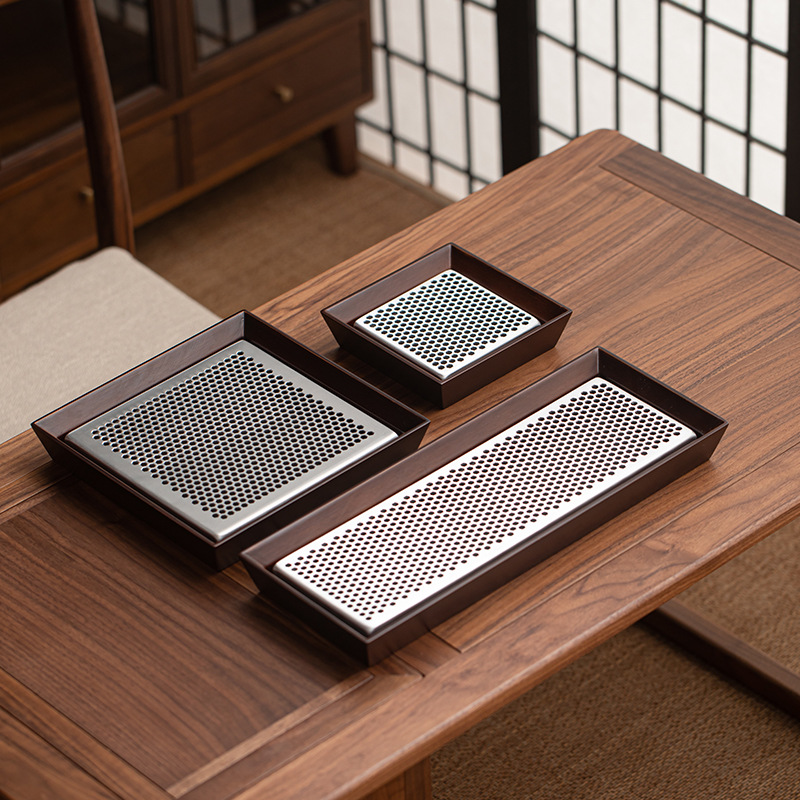 Khay trà tre, khay đựng bọt khô cỡ nhỏ gia dụng, ấm đựng nước kiểu cao cấp sang trọng, bàn trà, khay thoát nước, dụng cụ trà biển trà