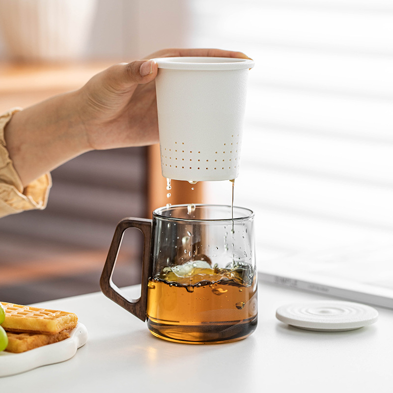 Cốc pha trà thủy tinh cốc lọc nước có nắp cốc tách trà dung tích lớn văn phòng Cốc Tách Trà Cá nhân cốc nước