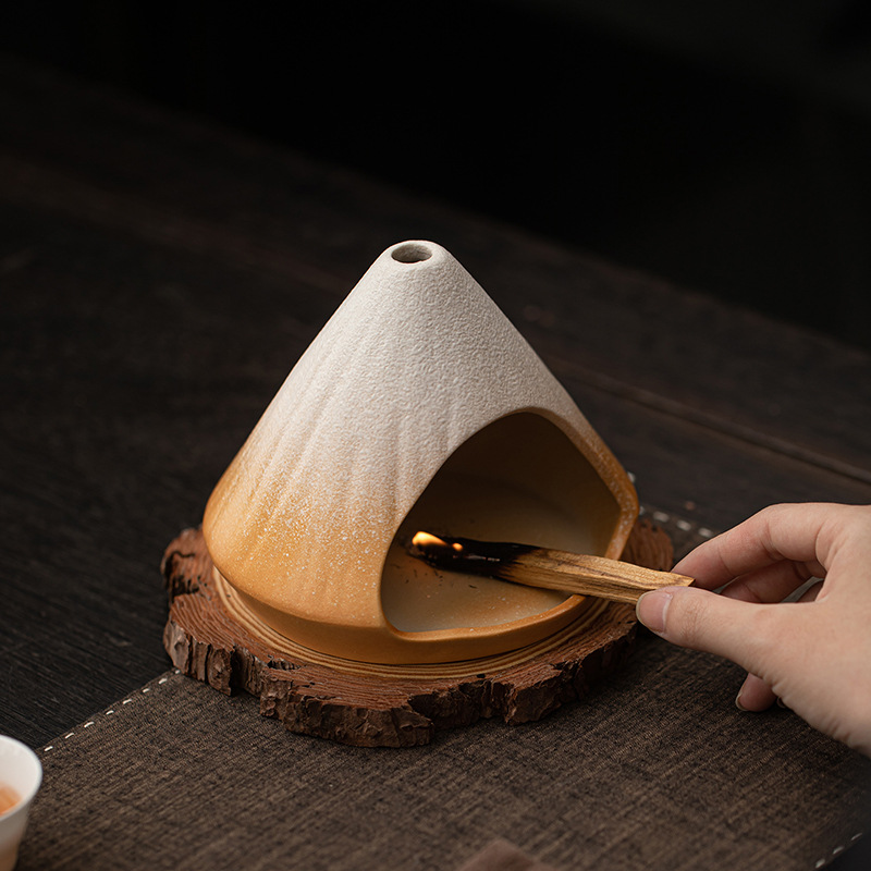 Lò sưởi hương núi Phú Sĩ mới, lư hương cây xô thơm tuyết tùng, lư hương gốm sứ bằng gỗ thiêng Peru