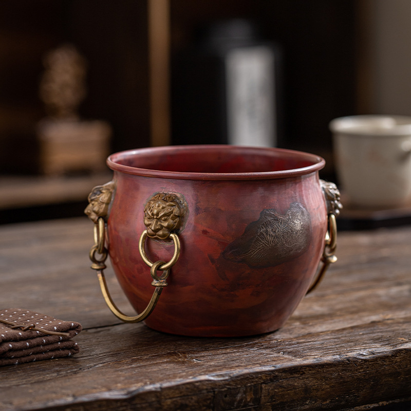Đồng đỏ nguyên chất trà xây nước rửa bát cốc rửa chén dụng cụ trà gia dụng phụ kiện trà đạo Kungfu Thùng bã trà rửa nước cổ điển