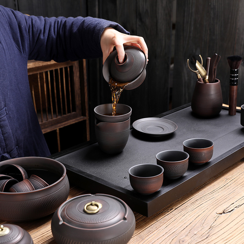 Bộ ấm trà Kung Fu gốm tím cao cấp sang trọng văn phòng gia dụng gốm sứ cổ điển tặng hộp quà ấm trà bán buôn