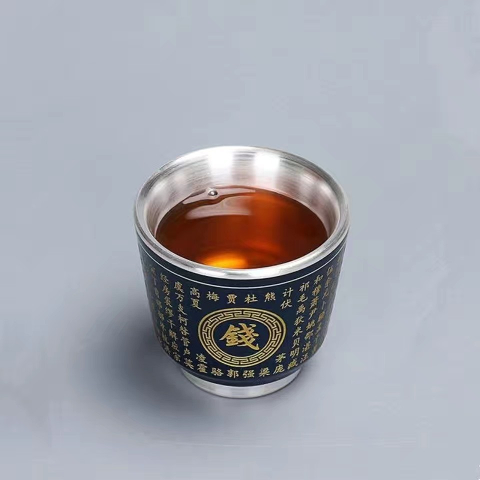 Chén trà mạ bạc, cốc trà, cốc chủ nhân bằng bạc nguyên chất, cốc đơn, bộ trà Kung Fu gốm sứ gia dụng