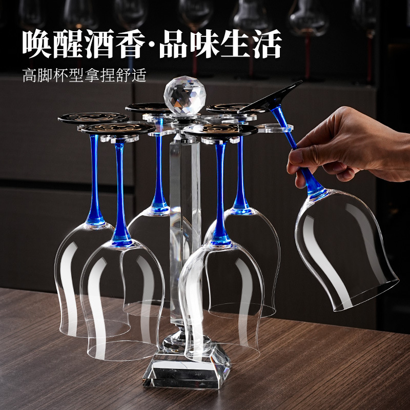 Bộ decanter và ly rượu vang đỏ cao cấp, ly rượu vang gia dụng với thiết kế nơ xanh, có thể tùy chỉnh logo.