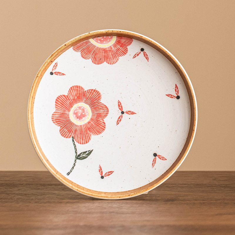 Ấm hoa hướng dương sơn mực in, ấm trà, khay đựng ấm, khay đựng ấm, khay đựng trà, khay đựng bọt khô bằng gốm, khay đựng trà hoa quả gia dụng kiểu Trung Quốc