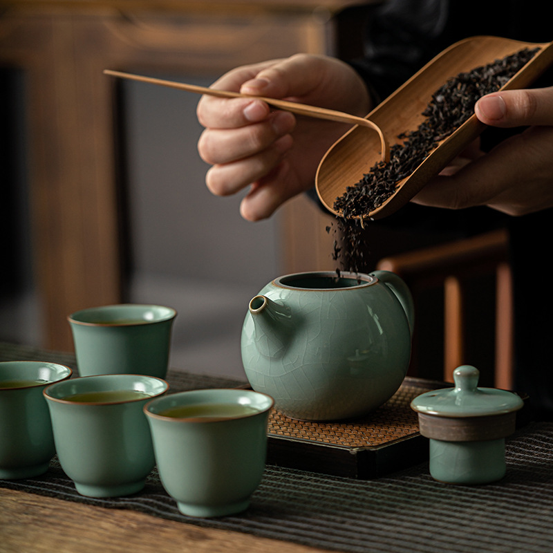 Bộ ấm trà Lò Ru Lò Dâm ấm trà gia dụng hộp quà tặng ấm trà cốc trà mở bộ ấm trà Kung Fu sứ Ru