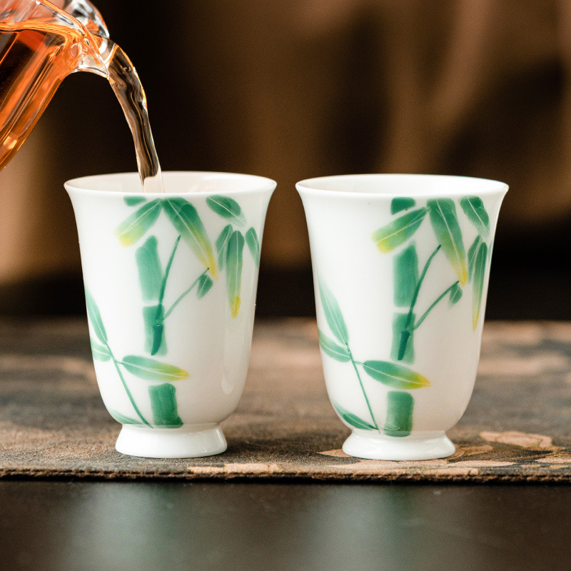 Cốc trà xám thực vật cốc chủ nhân vẽ tay lễ hội nâng cao chân cao cốc thơm cốc uống trà gia dụng đặc biệt cốc trà