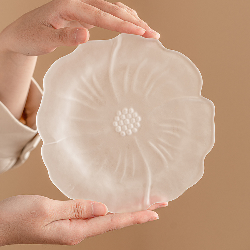 Bình thủy tinh pha lê hoa sen, đế tách trà trong suốt kiểu Đài Trung, đế ấm trà, khay đựng trà cao cấp tinh tế