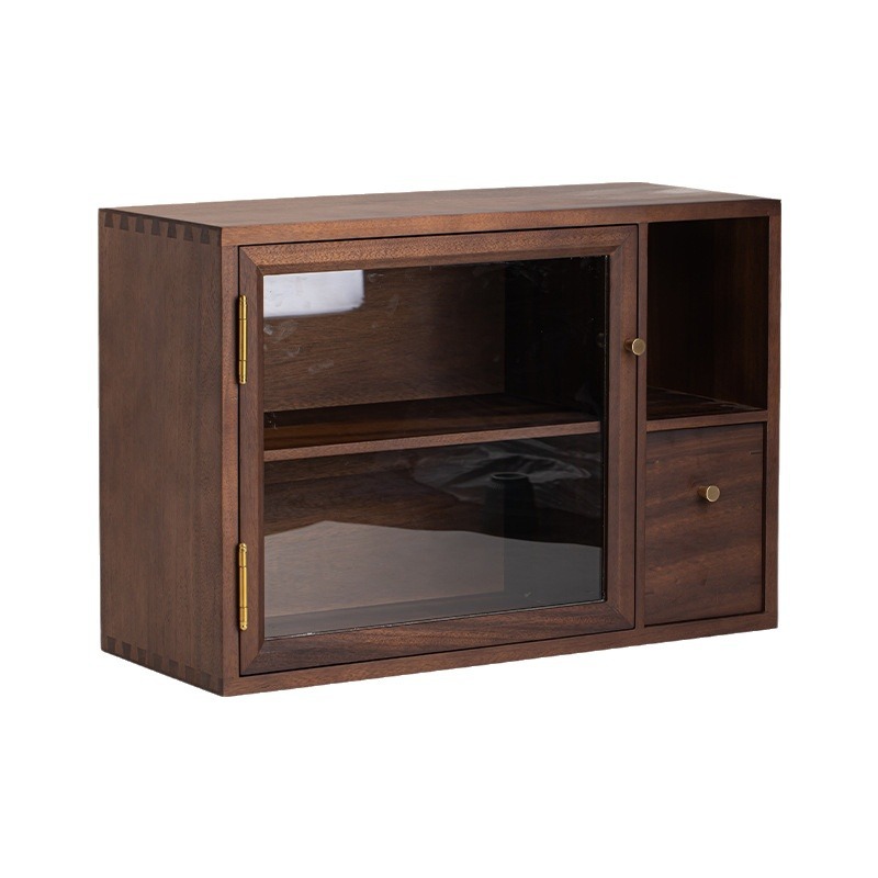 Tủ đựng đồ bằng gỗ nguyên khối kiểu Mỹ, tủ đựng trà Thời Trung Cổ, tủ đựng đồ đơn giản hiện đại, nội thất nhà hàng Gỗ Óc Chó Đen