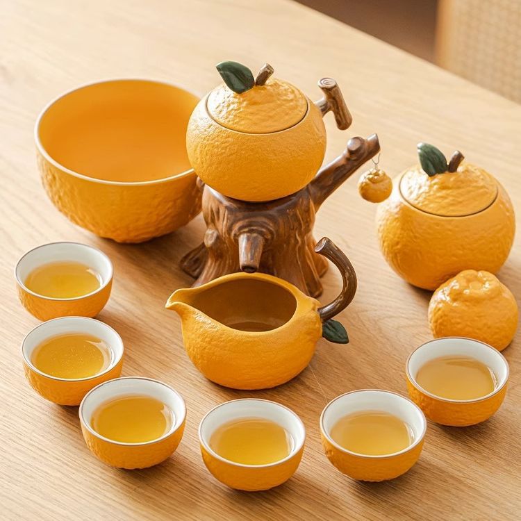 Chúc may mắn và thịnh vượng, bộ ấm trà tự động màu cam xấu xí, ấm trà cao cấp, dụng cụ pha trà tiện lợi, quà tặng mẫu mới 2025